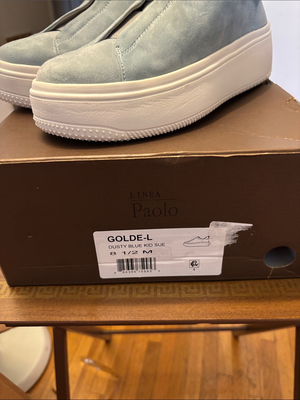 Paolo Light Blue Suede Slip-On Sneakers with shiny blue Heel women’s 8.5 - Picture 2 of 10